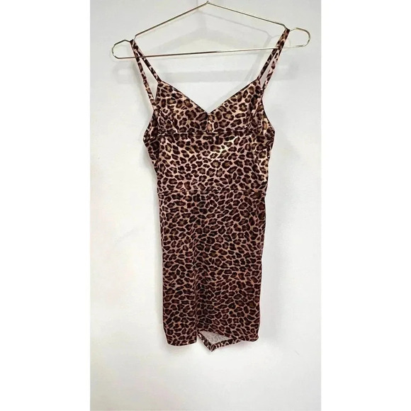 Iris Womens Brown Black Leopard Print Asymmetrical Hem Ruched Mini Dress Medium - Picture 4 of 12